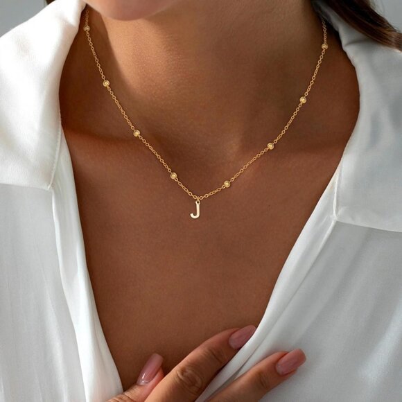 Personalized 14K Gold Plated Initial Necklace - Dainty Letter Pendant for Women - Picture 2 of 7